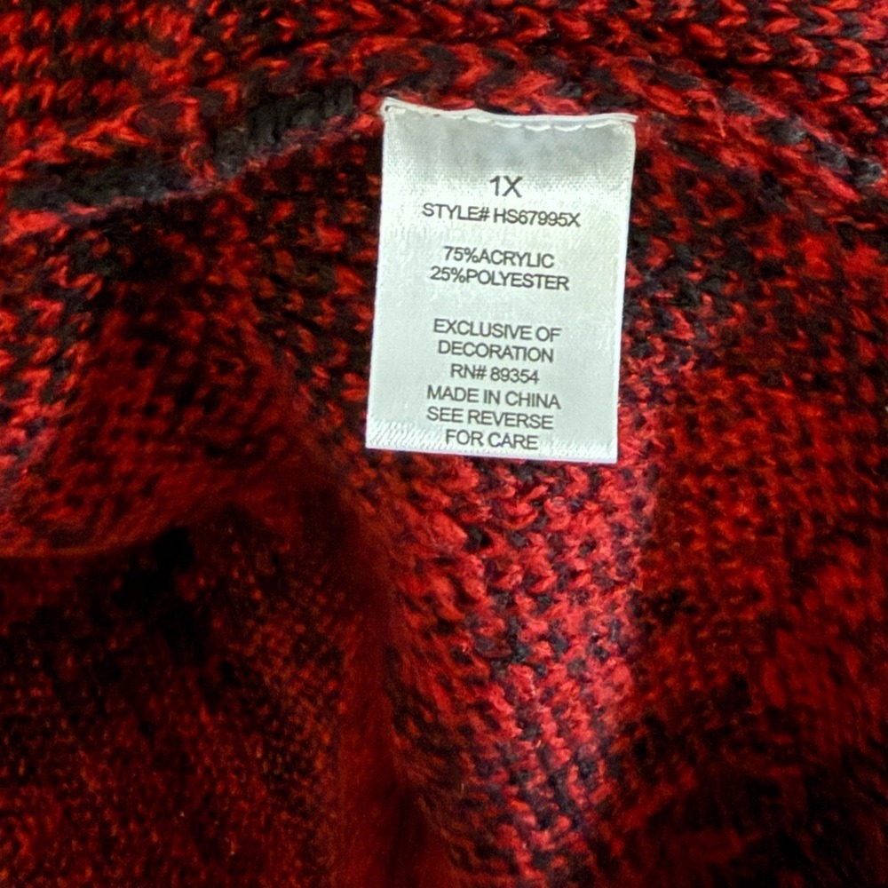 Kathy Ireland Red Black Plaid Knit Shacket Shirt Jacket HS67995X 1X NWT - Picture 7 of 7